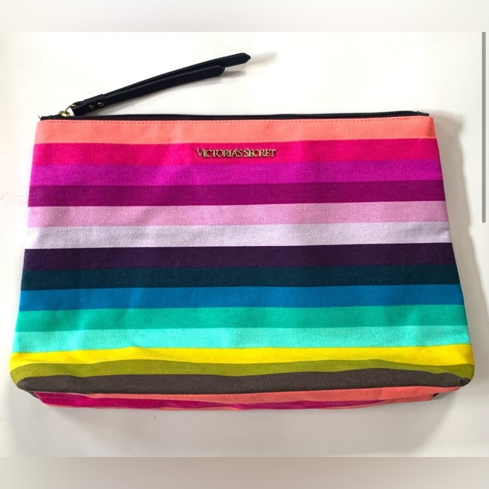 Victoria’s Secret rainbow multicolor striped large cosmetic bag